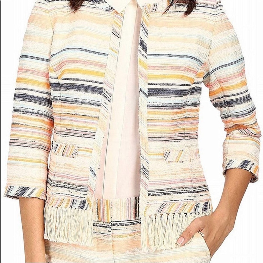 Trina Turk Nani Woven Multicolor Striped Blazer Fringe